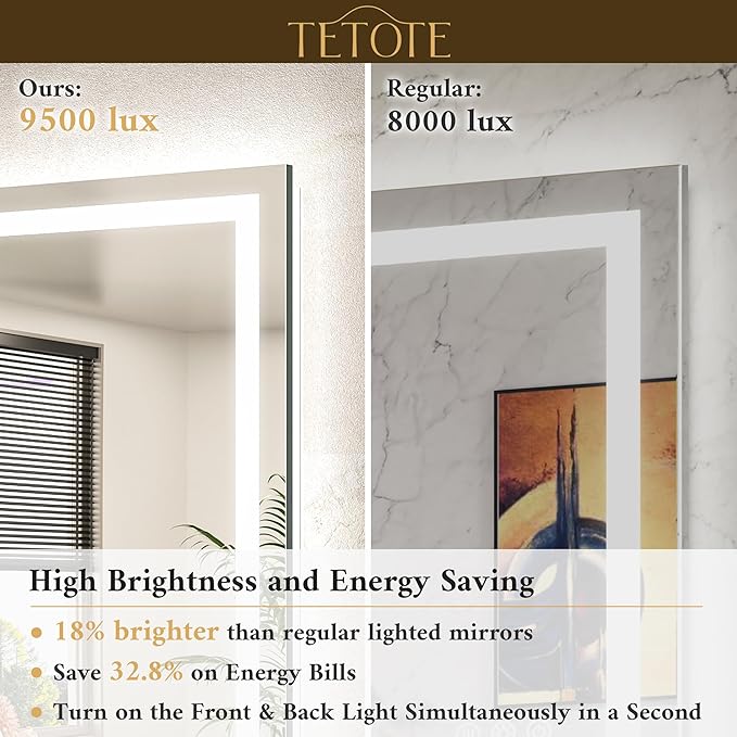 30 x 30 Inch LED Bathroom Mirror with Frontlit and Backlit, Brighter Light up Bathroom Vanity Mirror with Lights, 3-Color Dimmable Illuminated Anti Fog Mirror Wall Mounted, Waterproof