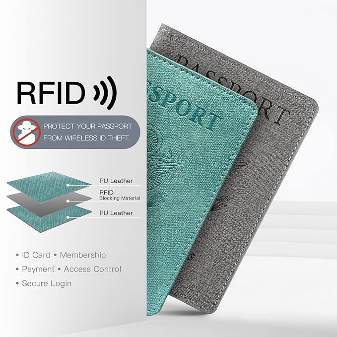 VIDIVICI Unisex 2pk RFID Passport And Vaccine Card Holder Combo,Passport Holder-Black&Light Blue | 2pk, RFID, Passport Holder