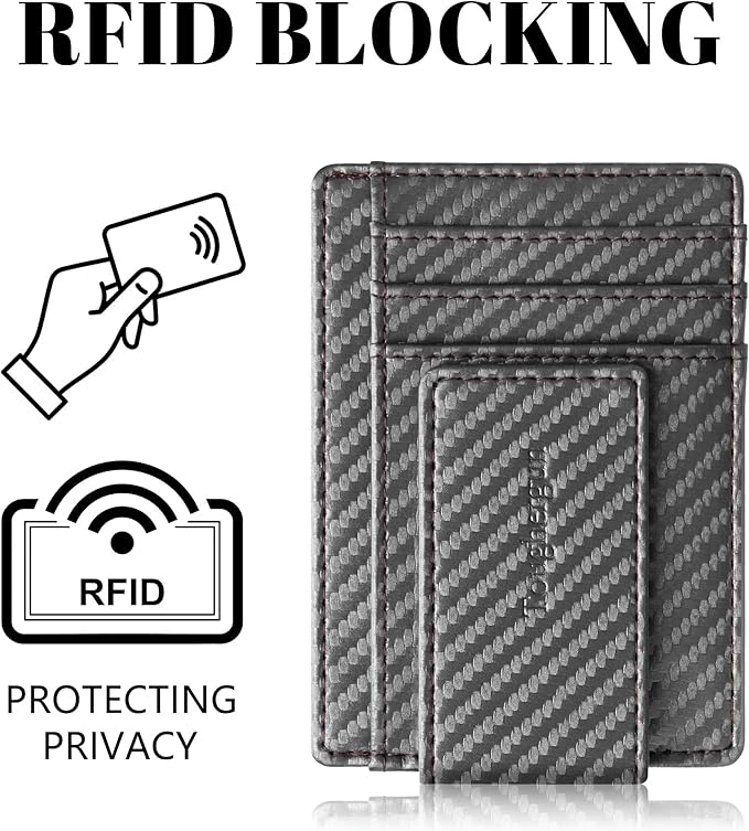 Toughergun Slim Wallet for Men RFID Blocking Money Clip, Minimalist Front Pocket Credit Card Holder, Magnetic Thin Mens Wallets with ID Window