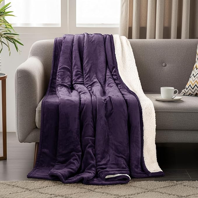 Utopia Bedding Sherpa Blanket King Size (Plum, 90x102 Inches) - Soft Lightweight Plush Fleece Reversible Blanket for Bed, Sofa, Couch, Camping and Travel