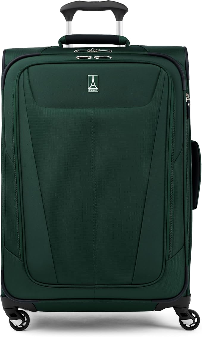 Travelpro Maxlite 5 Softside Expandable Luggage with 4 Spinner Wheels, Lightweight Suitcase, Men and Women, Forest Green, Checked-Medium 25-Inch