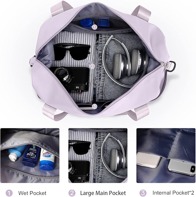 Travel Duffel Bag, Sports Tote Gym Bag, Shoulder Weekender Overnight Bag for Women