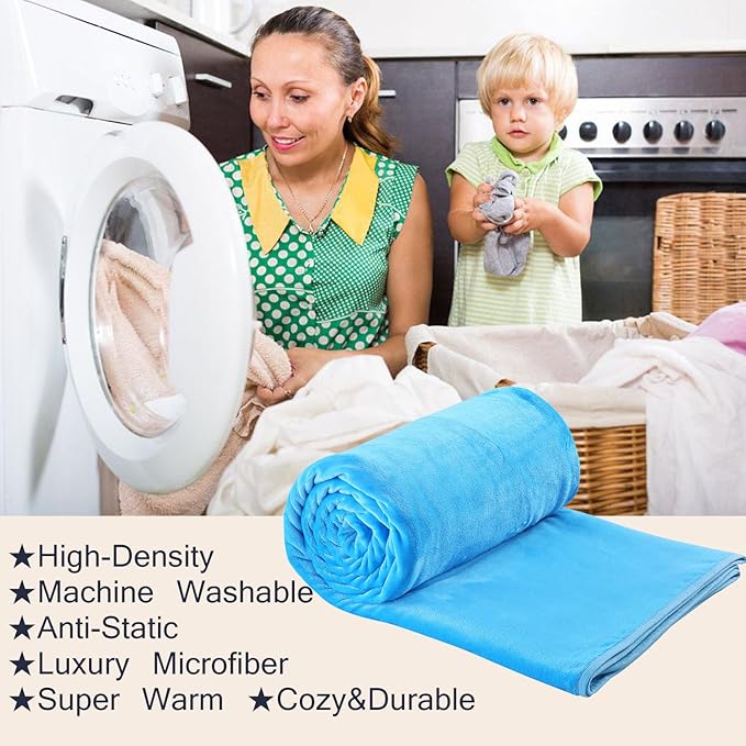 HOZY Soft Blanket King Size Fleece Warm Fuzzy Throw Blankets for The Bed Sofa Lightweight 350GSM Sky Blue 90"*108"