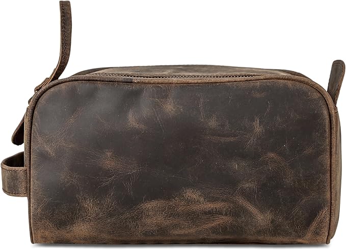 KomalC Travel Toiletry Bag – Premium Leather Dopp Kit for Men & Women with Water-Resistant Lining & Spacious Zippered Organizer