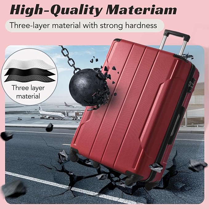 Merax Carry-On Luggage 22x14x9 airline approved, Hardshell ABS Suitcase with Spinner Wheels, TSA Lock, Lightweight Durable 20 Inch Travel Luggage for Men Women(Red)