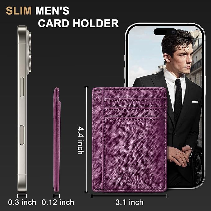 Travelambo Slim Wallet Front Pocket Minimalist Leather RFID Blocking Medium Size
