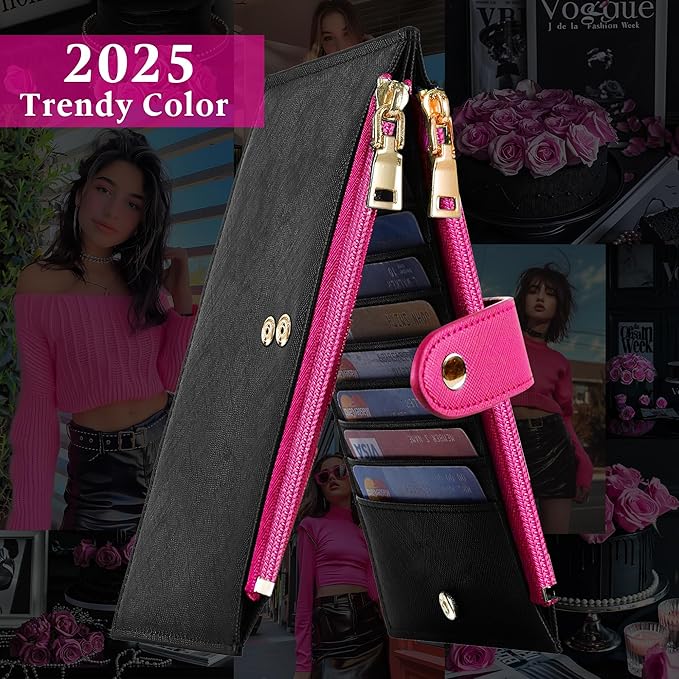 Travelambo RFID Wallet Women Bifold Multi Card Wallet Case with Zipper Pocke Credit Card Holder for Women