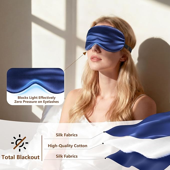 Sleep Mask Silk Eye Mask for Men Sleeping Mask, Adjustable Elastic Strap for Night Shading Sleep Mask, Soft and Comfortable for Both Men and Women (Dark Blue)