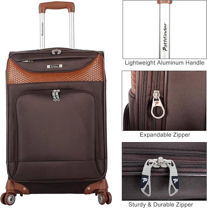 Pathfinder 24 Inch Luggage with Spinner Wheels Softside Expandable Medium Suitcase