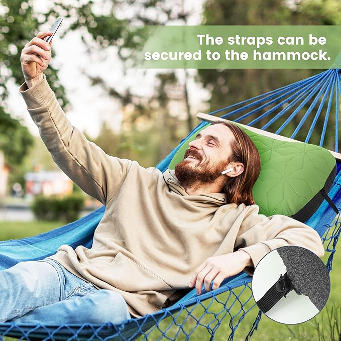 Camping Pillow with Removable Cover - Ultralight Inflatable Pillow for Camping Lightweight, Ergonomic and Washable for Camping, Hiking, and Travel Green