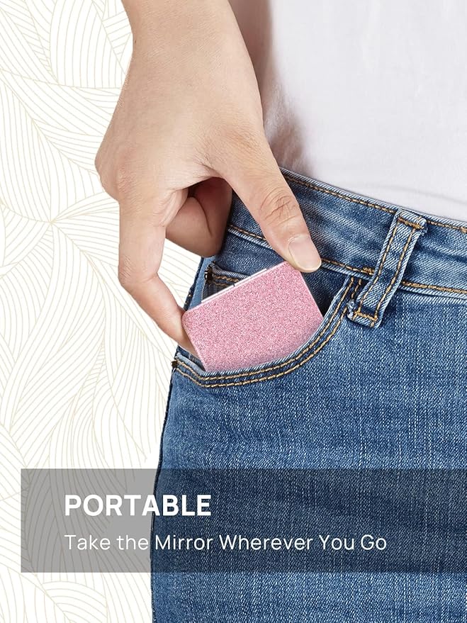 OMIRO Compact Mirror, Glitter PU 1X/3X Magnification, Ultra Portable for Purses (Pink)