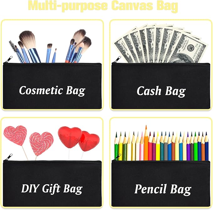 ZeeDix Canvas Pouch- Multi-purpose Cosmetic Bag with Zipper, DIY Craft Canvas Zipper Pouch Blank Makeup Bags Bulk Travel Toiletry Bag for Storage (8.3 x 5 inches)