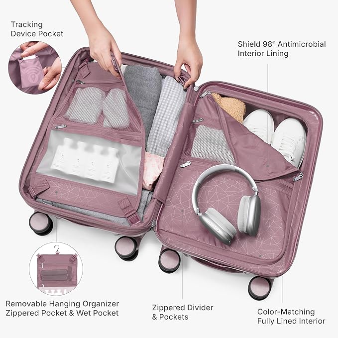 Traveler's Choice Edinburgh II Hardside Spinner Luggage, TSA Lock, Pink, 2 Piece Set (21/29)
