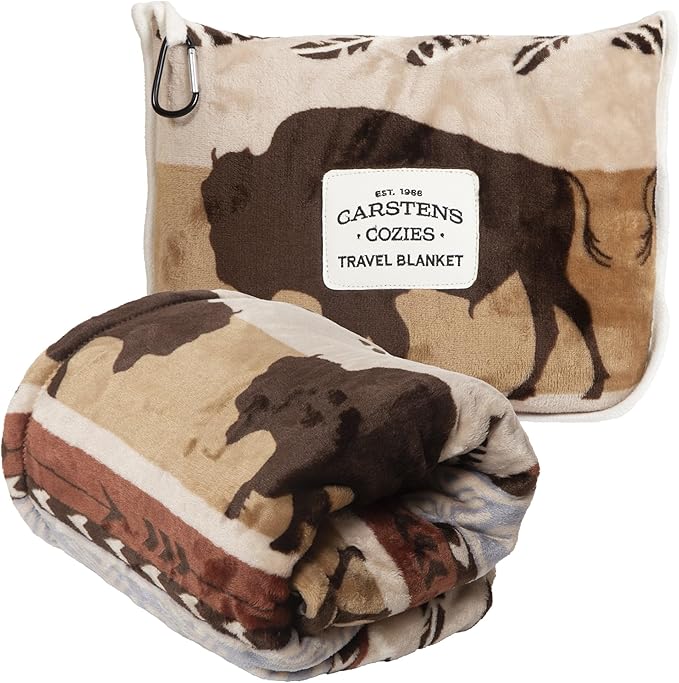 CARSTENS, INC. Travel Blanket, Premium Compact 2-in-1 Airplane Blanket/Pillow, Buffalo Stripe