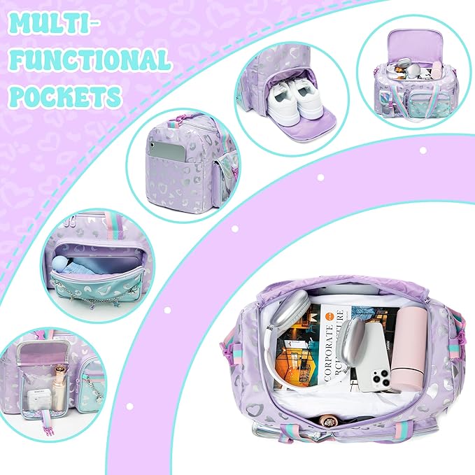 Kids Duffle Bag Girls Overnight Bag for Kids Dance Bags for Girls Travel Bags for Kid Ages 9-12 with Shoe Compartment