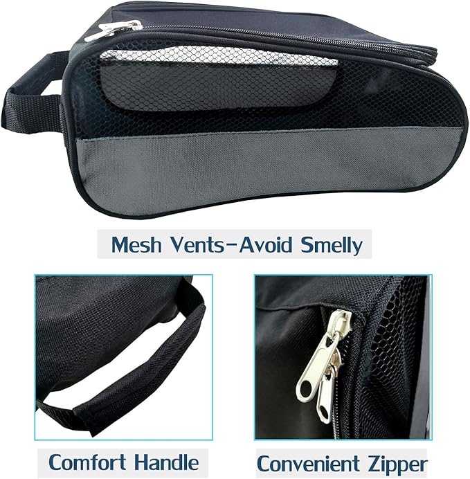 Golf Shoe Bag, Gray Golf Shoes Bags Men/Women Outdoor Zippered Carrier Bags with Ventilation Sport Shoes Bag Travel Shoe Bags (Grey)