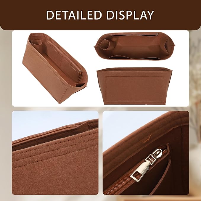 Premium Felt Purse Organizer Insert for Longchamp Le Pliage, Zipper Long Champ Bag Organizer Insert with Cup Holder, 9 Compartments