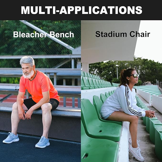 Portable Stadium Seat Cushions with Handle, 2 Inches Thick, Waterproof Oxford Fabric, Zipper Design, Set of 2 (Black)