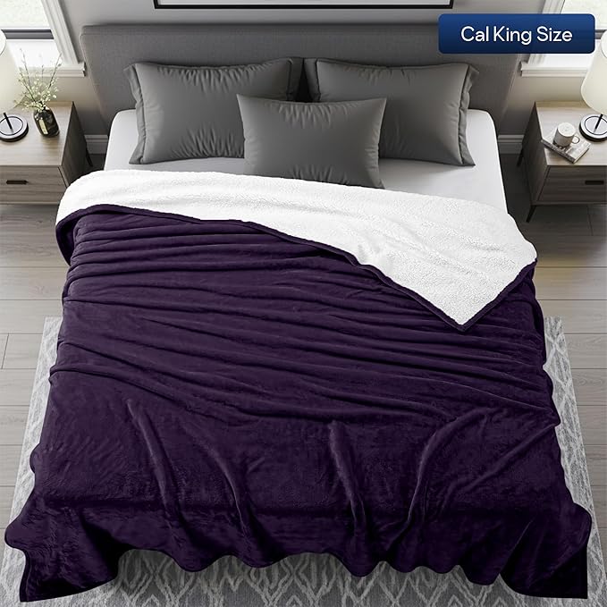 Utopia Bedding Sherpa Blanket California King Size (Plum, 102x96 Inches) - Soft Plush Fleece Reversible Blanket for Bed, Sofa, Couch, Camping and Travel