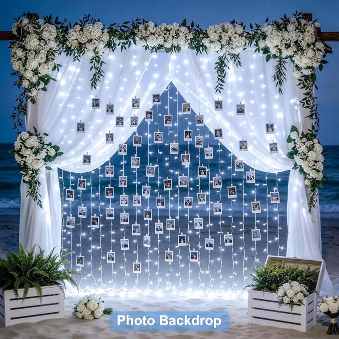 JMEXSUSS 300 LED Curtain Lights, Indoor String Lights for Bedroom, White | with Remote, Christmas Lights Plug in, 8 Modes Twinkle Hanging Lights for Dorm Wall Window Backdrop Wedding Reception Decor
