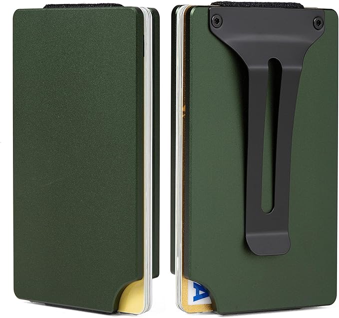 Carbon Fiber Minimalist Wallet for Men Credit Card Holder Money Clip & Cash Strap Slim RFID Mens Wallets-Matt Green