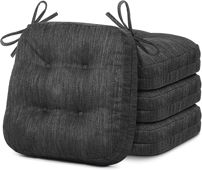 Shinnwa Dining Chair Cushions Set of 4, Dual-Layer Memory Foam Kitchen Chair Cushions, Patented Design Seat Pads with Ties, 16.5 x 16.5 x 3.5in, 4 Pack, Charcoal