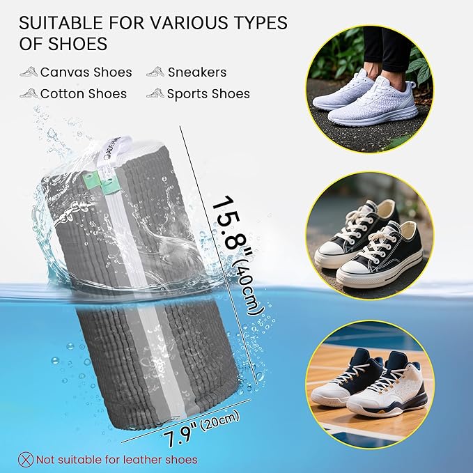 2Pcs Shoe Washing Machine Bag, Sneaker Laundry Bag for Washing Machine, Extra Long and Thick Microfibre Fluff, Reusable for Washer and Dryer (2pcs, Gray-white)