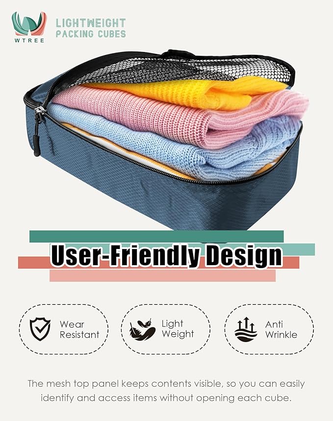 4-Piece Packing Cubes Travel Accessories Set for Suitcases - Luggage Organizer Bags with Double Zipper - Mesh Top - Medium - Dark Blue