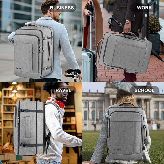 55L Carry On Backpack, Extra Large Travel Backpack for Men & Women, Expandable Big Capacity For Airplanes, Travel Gifts for Men Women, Fits 18.4 Inch Laptop, Luggage Suitcase Daypack Bag, Grey