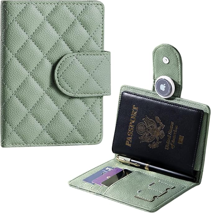 Passport Holder for Travel RFID Passport Holder with Airtag Compact Leather Passport Cover Case with Card Holders SIM Slots Passport Wallet for Women Men Airport Essentials Gift