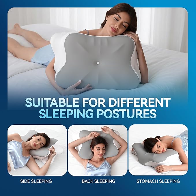 Cervical Neck Pillow for Neck Pain, Ergonomic Memory Foam for Side & Back Sleepers