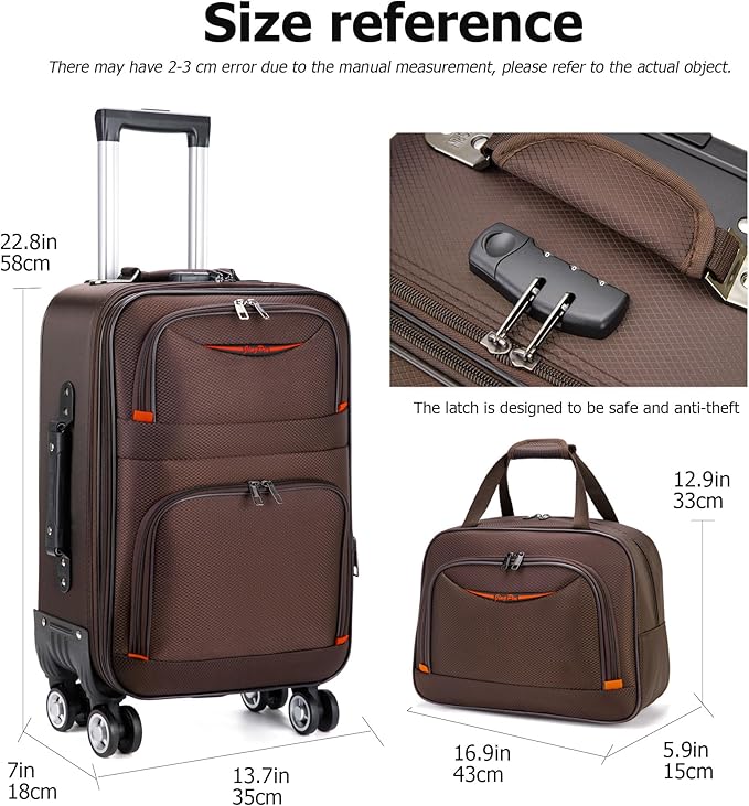 feilario 20in 2 Piece Softside Business Luggage Sets Waterproof Carry On Luggage Suitcase with Double Spinner Wheels