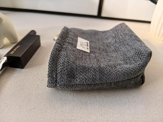 HAPPYHEIDI Large Gray Velvet Makeup Bag with Compartment Cosmetic Toiletry Travel Pouch,Purse Accessory Organizer, Canvas Lined