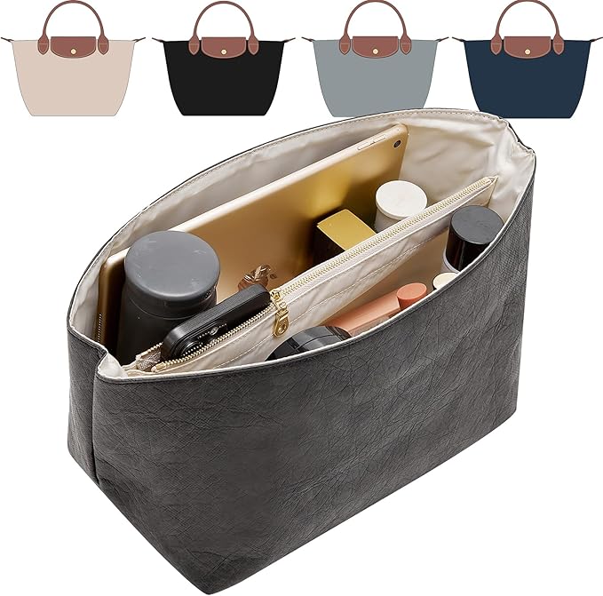 Doxo Purse Organizer Insert Compatible with Longchamp Le Pliage S Handbag and More, Lightweight Waterproof Handbag Organizer Bag Insert Shaper for Small Purse(Black-white, S)