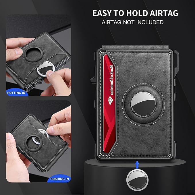 KIKVES Airtag Wallet for Men, Mens Smart Wallet for Air Tag RFID Blocking, Minimalist Bifold Pop Up Aluminum Credit Card Case Holder 12+ Cards with ID Window, Gift for Men, No Airtag Included, Gray