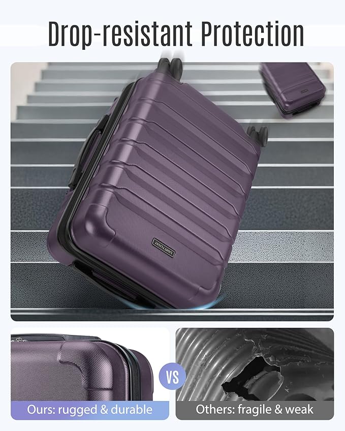LIGHT FLIGHT Carry On Luggage 22x14x9 Airline Approved, Expandable Carry On Suitcases with Wheels, Lightweight Luggage, Durable Hard Shell 20 Inch Rolling Suit Case for Men Women Travel, Lilac Purple