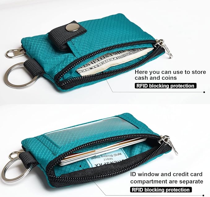 CHENSPRX Minimalist RFID Blocking Small Wallet with ID Window,WaterResistant Zip Id Case Wallet with Lanyard Keychain for Cards,Cash,Travel,Women,Men