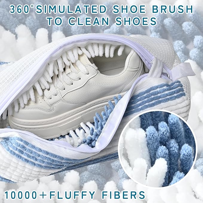 Anybar Shoe Washing Machine Bag –2 Pcs Reusable Laundry Shoe Bag 360° Deep Cleaning Sneaker Washing Machine Bag Fits All Shoe Types Microfiber Inside with Self-locking Zipper(Blue White)