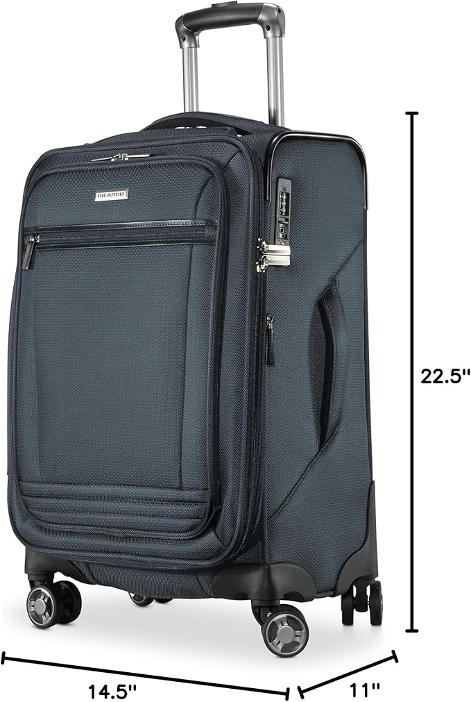 Ricardo Beverly Hills Avalon Softside Carry-On Luggage Made with Sustainable 100% Recycled PET (rPET), Lightweight, Eco-Friendly Travel, Expandable, Dual Spinner Wheels, Storm Blue, 20-inch
