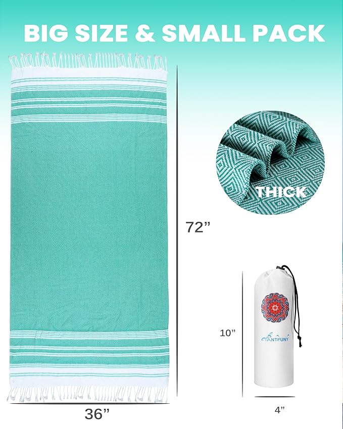 Antfuny Turkish Beach Towels Vacation Essentials Quick Dry Absorbent Adult Oversized Bath Pool Swim Long Towel Lightweight Thin Fast Drying Over The Lounge Chair Towel Sand Repellent Anti Green
