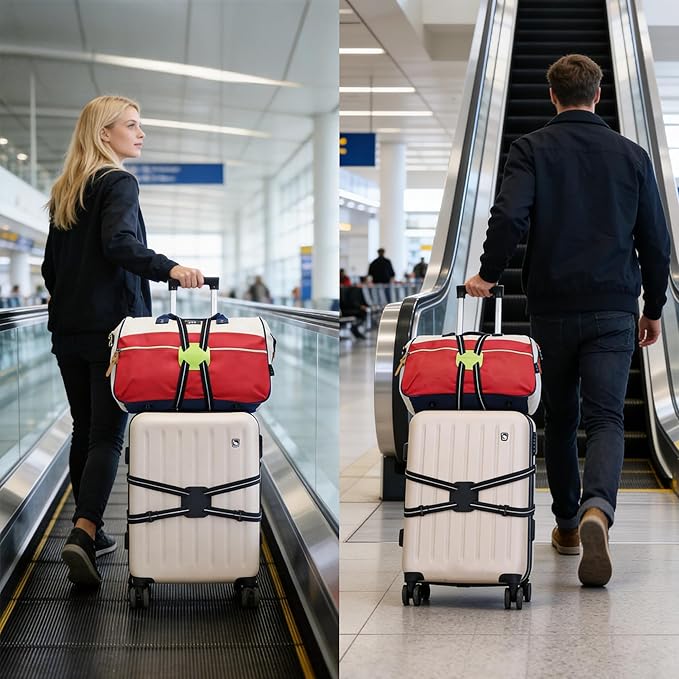 Luggage Straps Bag Bungees for Add a Bag Easy to Travel Suitcase Elastic Strap Belt (Black-R, L)