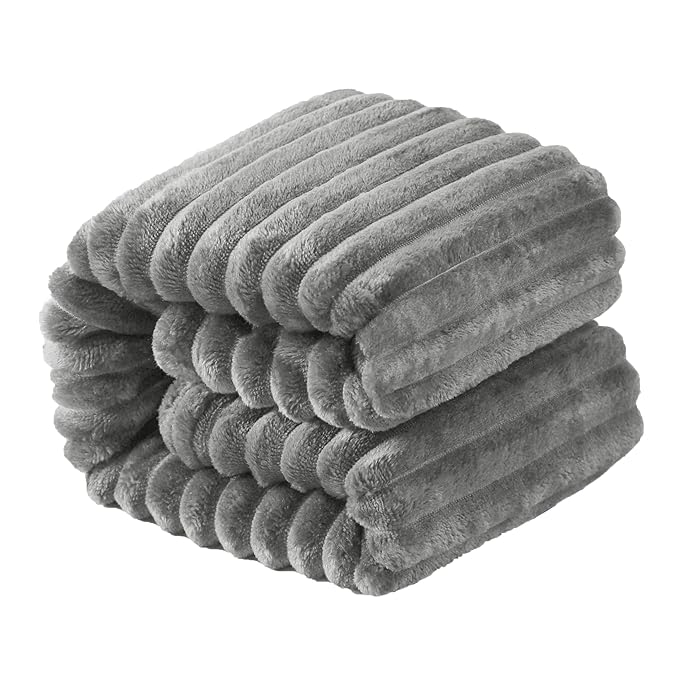NTBAY Plush Flannel Twin Bed Blanket, 60X80 Inches Soft and Warm Lightweight Blanket with Striped Texture Bed Blanket for Couch Sofa Bed All Seasons, 60"x80", Grey