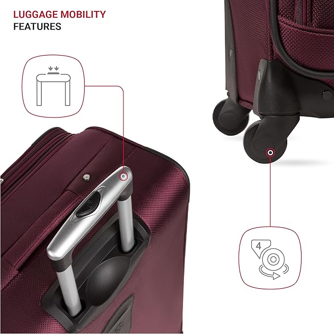 SWISSGEAR Sion Softside Expandable Spinner Luggage Durable Lightweight Travel Suitcase, Merlot, 2-Piece Set (21/29)