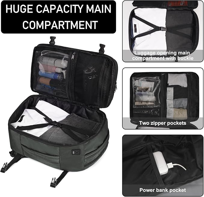 ECOHUB Travel Backpack 18x14x8 Spirit Airlines Personal Item Bag Carry On Backpack 13 Pockets Large Work Casual Daypack for men Airline Approved Waterproof Gym Backpack with Charging Port, Gray