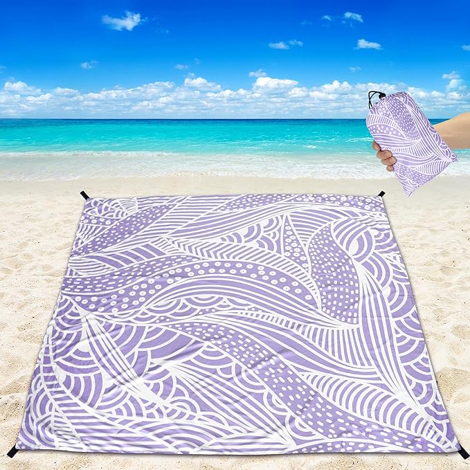 Beach Blanket Waterproof Sandproof Beach Mat for 1-8 Adults Quick Drying Durable Outdoor Picnic Mat for Beach Festival Travel Camping Hiking (PP-Ripple, 79"×83"(4 Person))