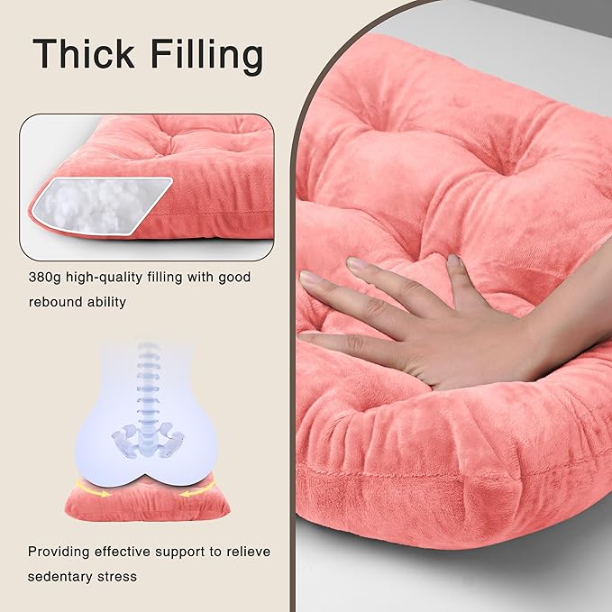 OVOV 4 Pack Chair Cushions for Dining Chairs Soft Seat Cushions for Kitchen Desk Chairs Square Chair Pads with Ties (15.5"x15.5" Pink)