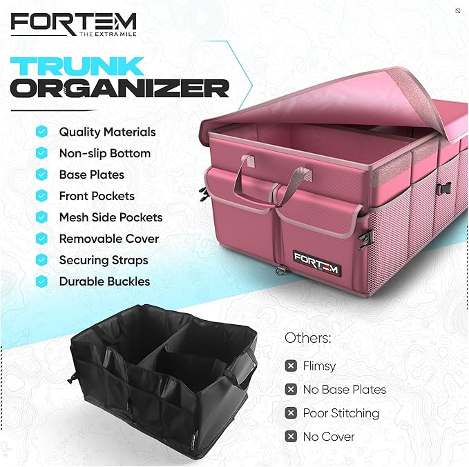 FORTEM Trunk Organizer For SUV Car Trunk Organizer, Foldable Storage, Car Accessories for Women Men, Collapsible Bag, Perfect Christmas Gifts, 600D Oxford, Non Slip Bottom, Straps, Soft Cover (65L)