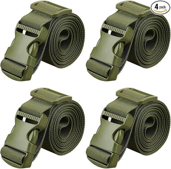 MAGARROW 1.5" Utility Straps with Buckle Adjustable, 4-Pack (Army Green, 9.5 feet Long)