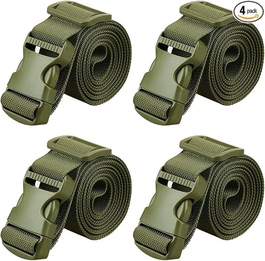 MAGARROW 1.5" Utility Straps with Buckle Adjustable, 4-Pack (Army Green, 9.5 feet Long)