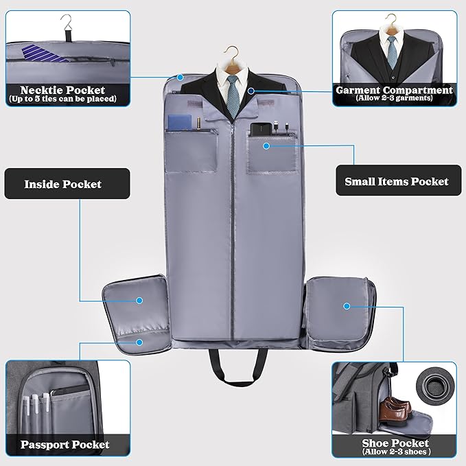 HILOMON Travel Garment Duffle Bag with Laptop Compartment, RFID Blocking Convertible Suit Bag Name Tap Pocket Carry On 2 in 1 Hanging Suit Travel Duffel Work Pouch
